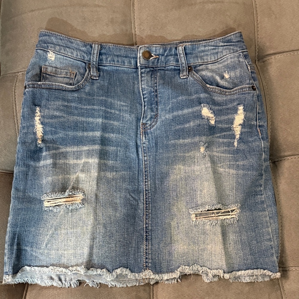 Distressed Denim Skirt